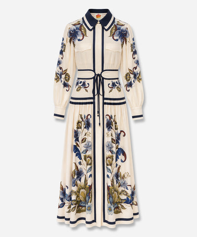 Golden Nature Cream Belt Midi Dress