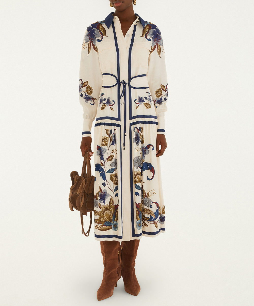 Golden Nature Cream Belt Midi Dress