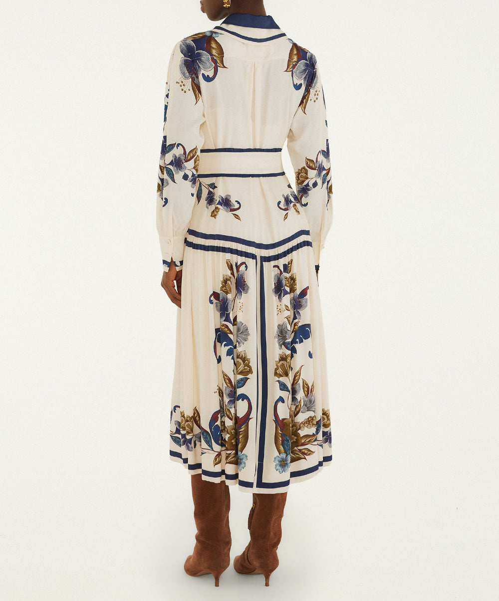 Golden Nature Cream Belt Midi Dress