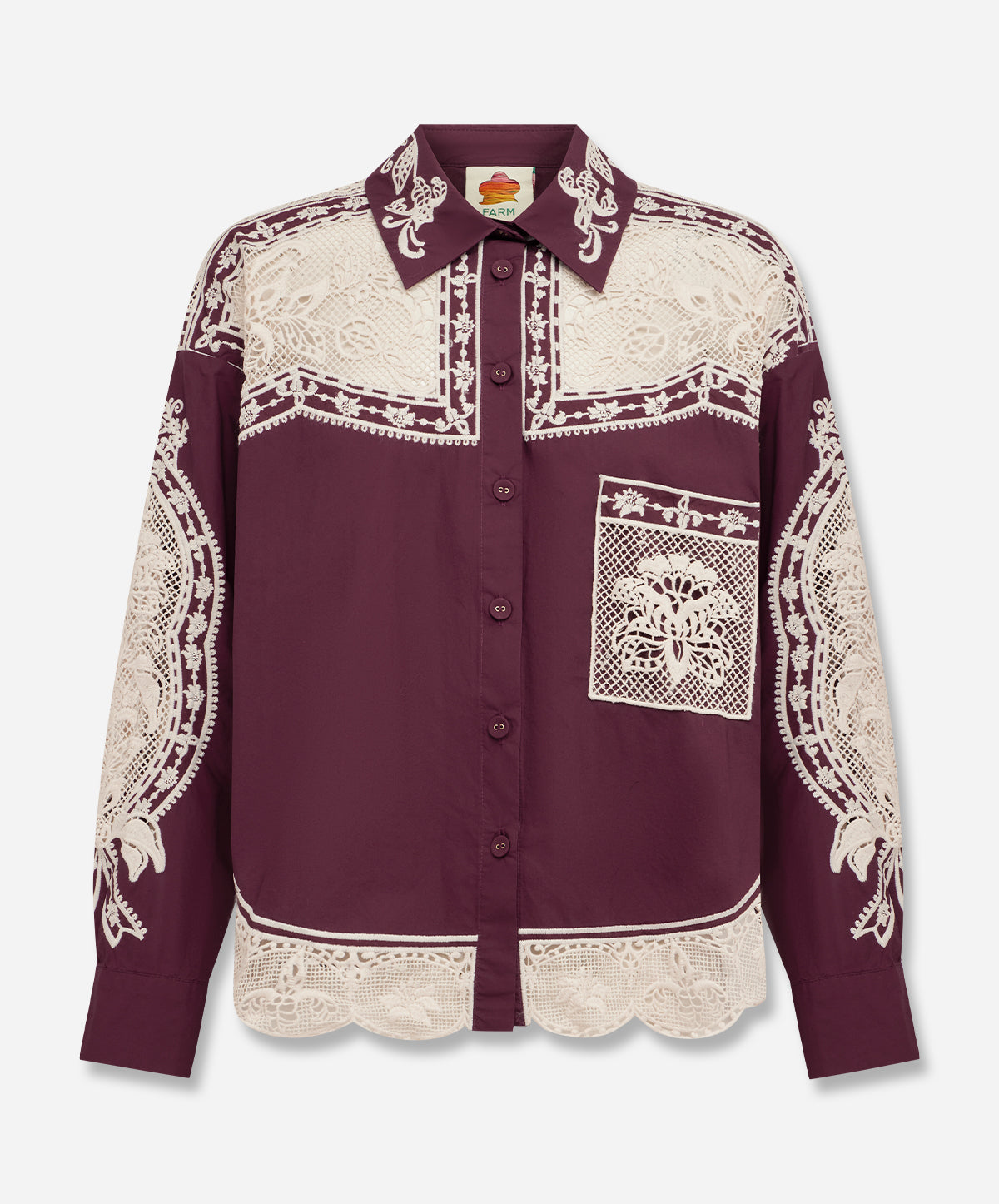 Burgundy Guipure Long Sleeve Shirt