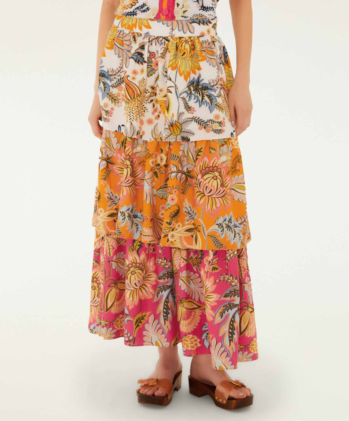 Multicolor Ligia Floral Mix Layered Midi Skirt