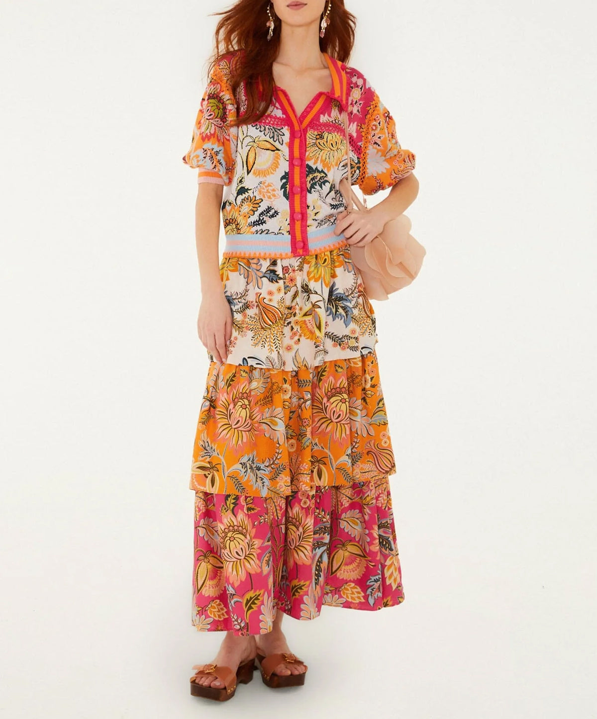 Multicolor Ligia Floral Mix Layered Midi Skirt