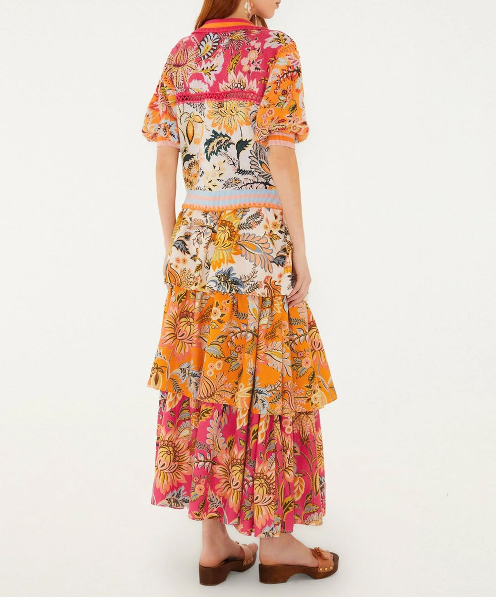 Multicolor Ligia Floral Mix Layered Midi Skirt