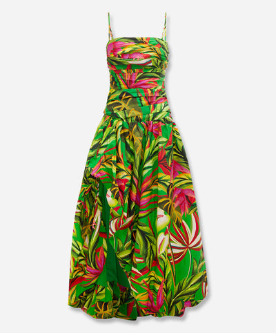 Green Tropical Dream Draped Maxi Dress