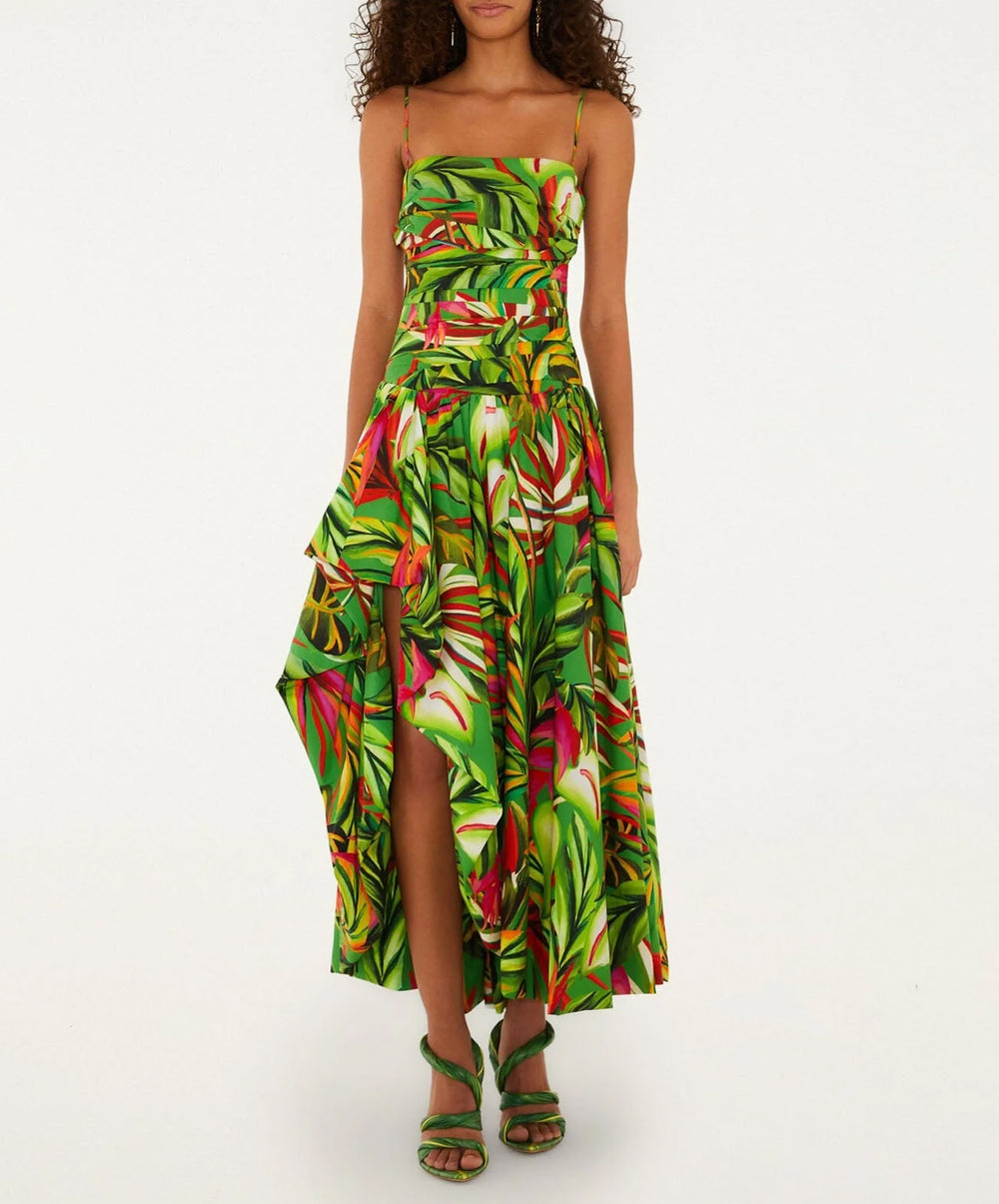 Green Tropical Dream Draped Maxi Dress