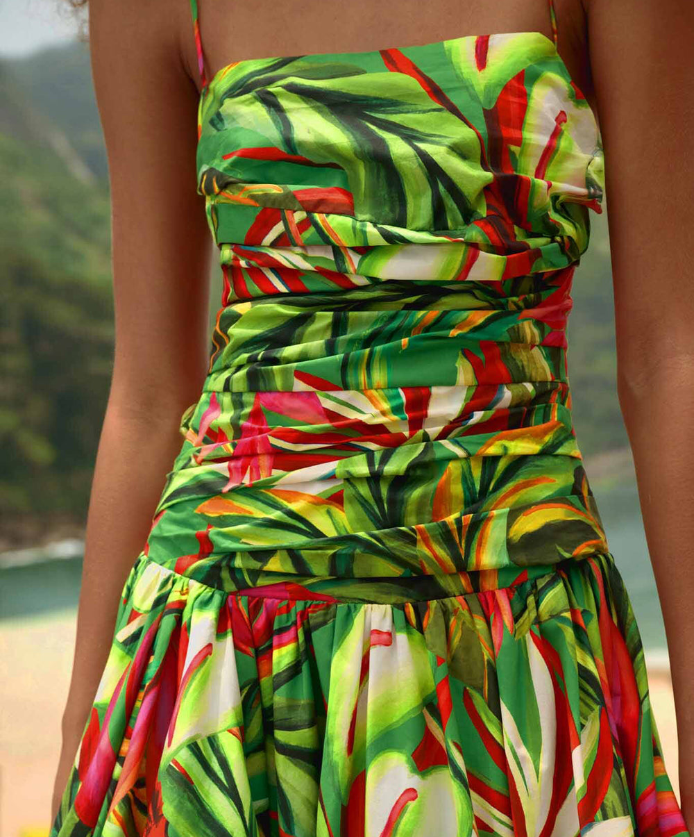 Green Tropical Dream Draped Maxi Dress