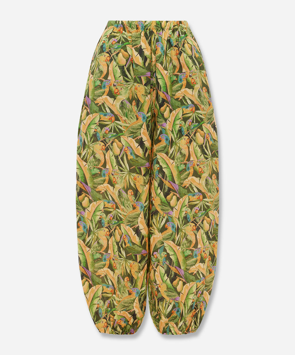 Green Forest Parrots Pockets Balloon Pants