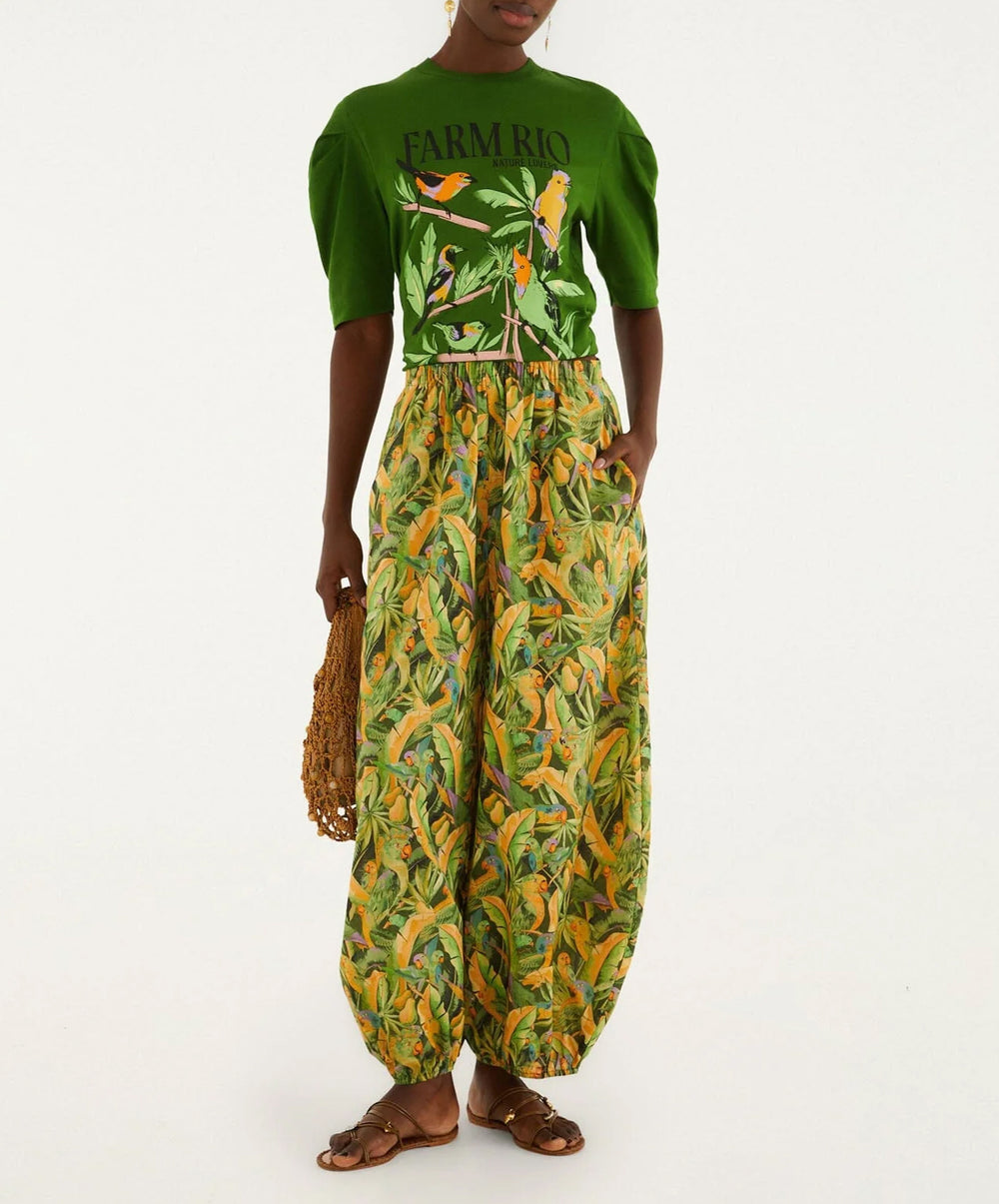Green Forest Parrots Pockets Balloon Pants