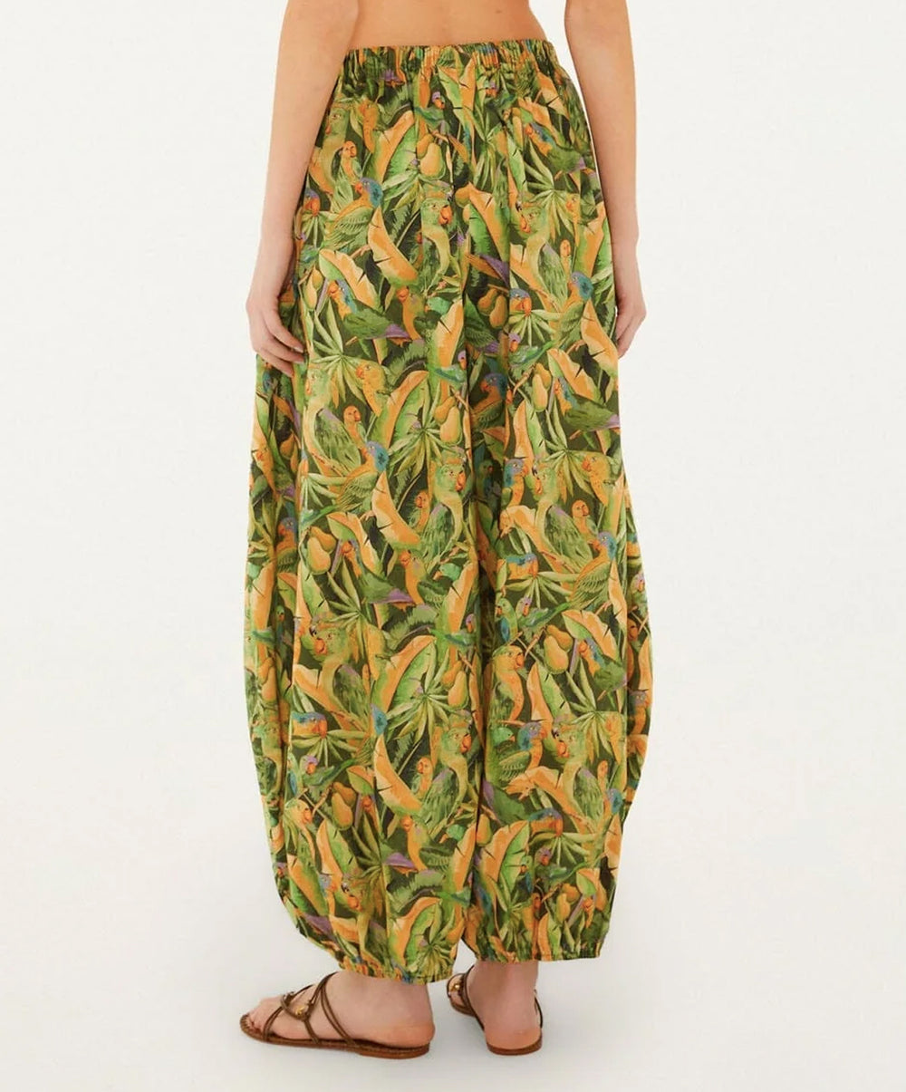 Green Forest Parrots Pockets Balloon Pants