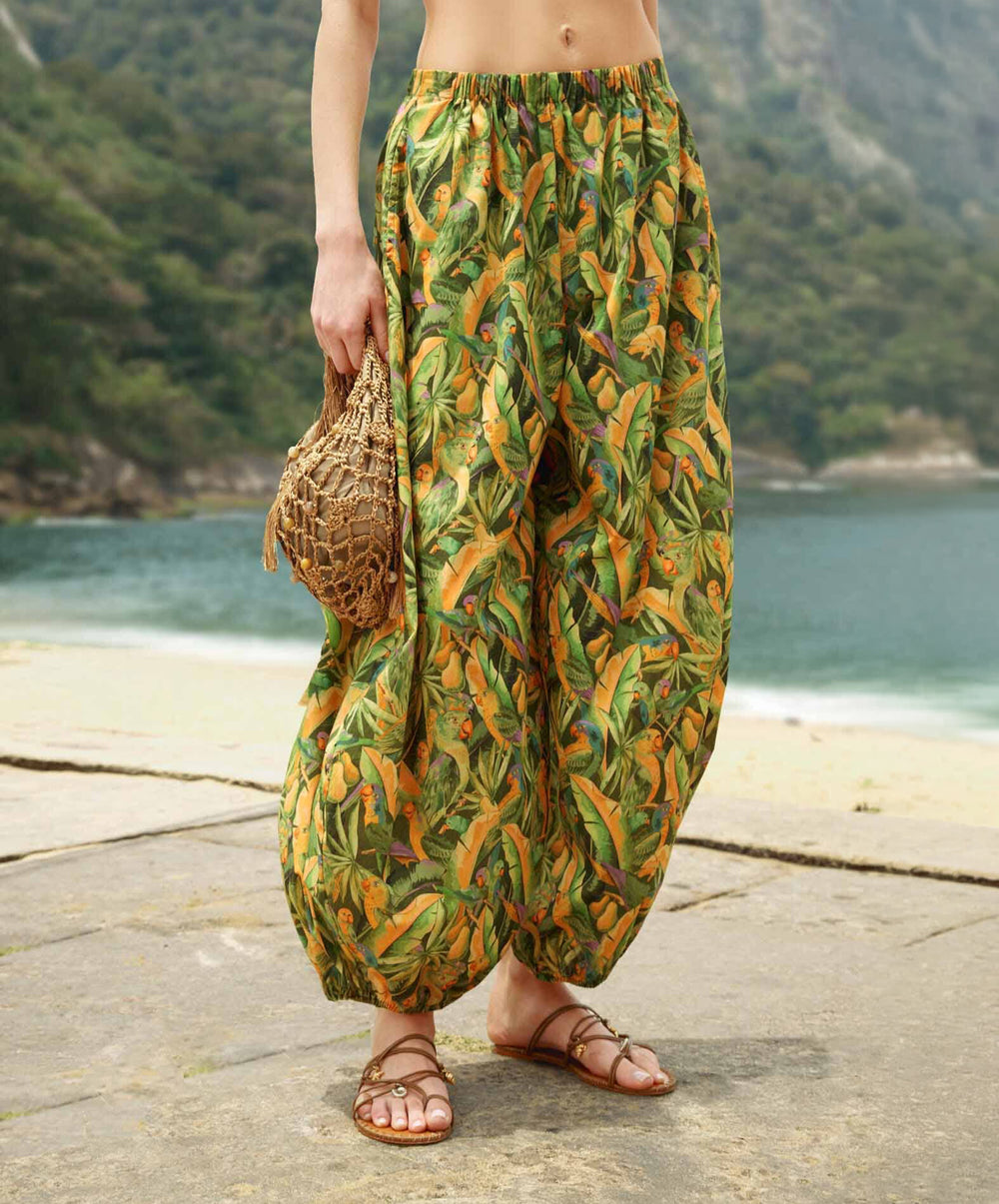 Green Forest Parrots Pockets Balloon Pants