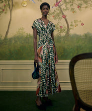 Load image into Gallery viewer, Artisanal Birds And Striped Leaves Short Sleeves Maxi Dress