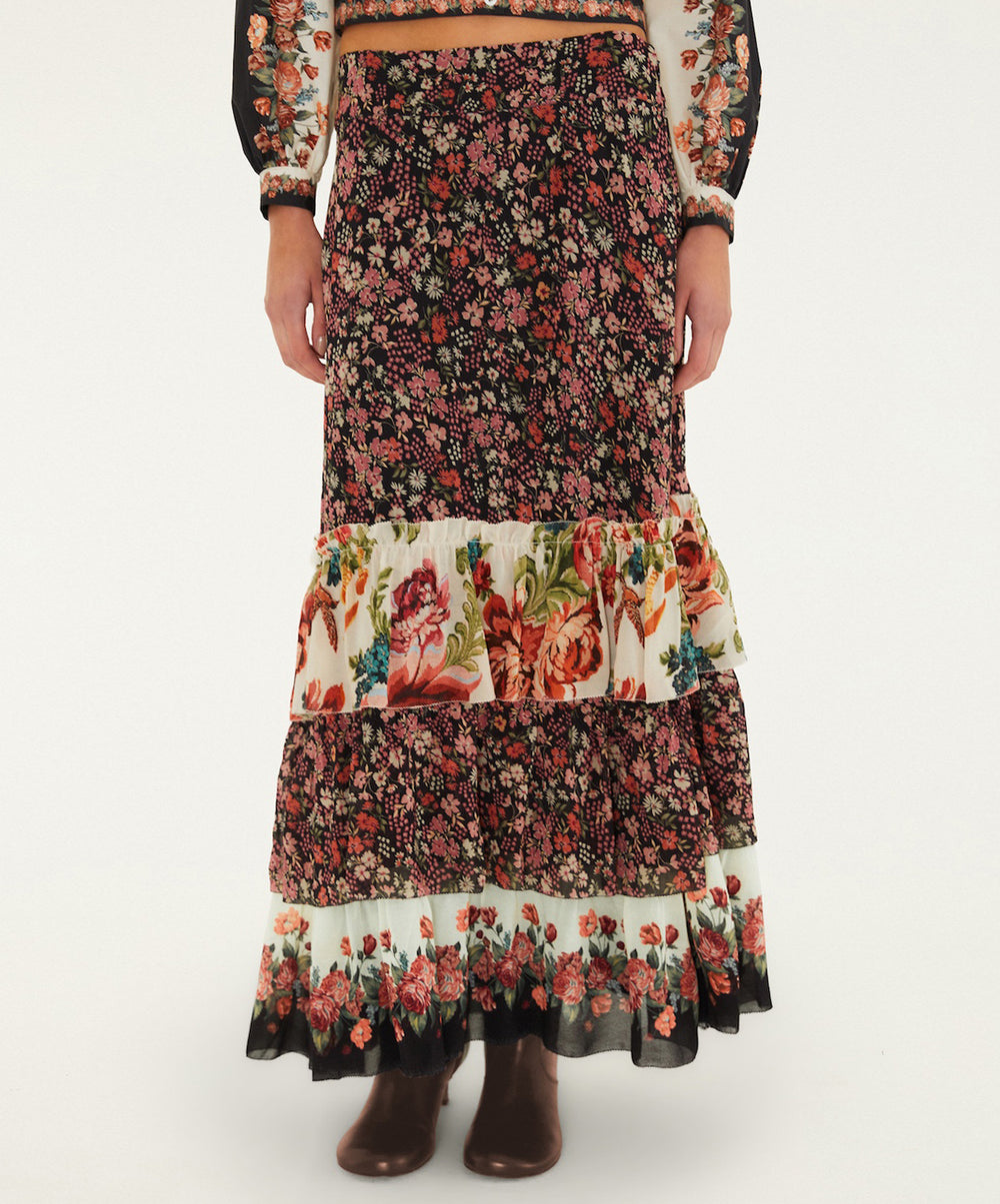 Tiny Garden Black Mix Maxi Skirt