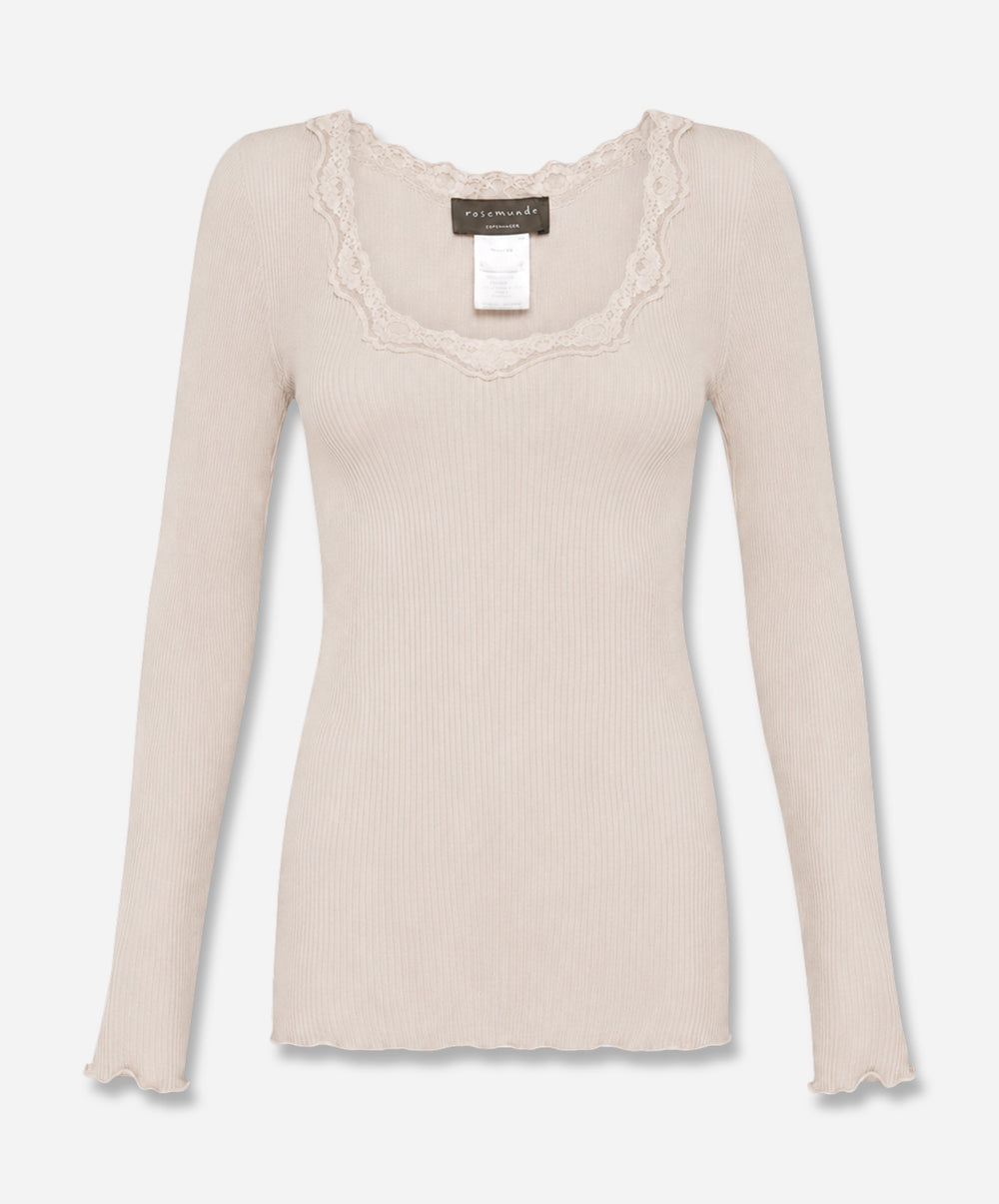 Babette Silk Long Sleeve U-Neck Lace T-Shirt