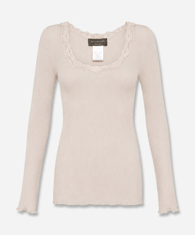 Babette Silk Long Sleeve U-Neck Lace T-Shirt