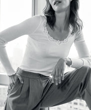 Load image into Gallery viewer, Babette Silk Long Sleeve U-Neck Lace T-Shirt