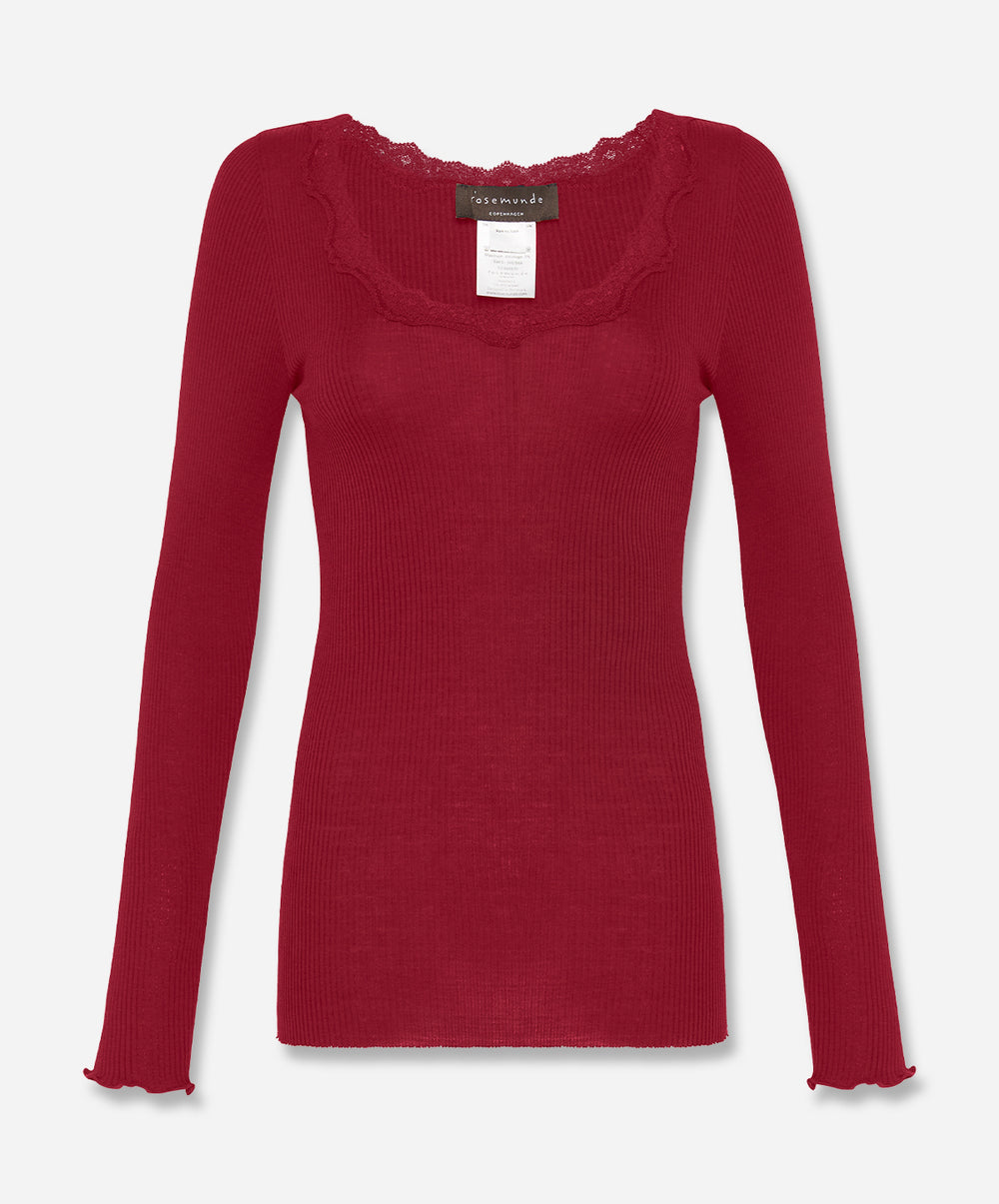 Babette Silk Long Sleeve U-Neck Lace T-Shirt