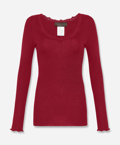 Babette Silk Long Sleeve U-Neck Lace T-Shirt