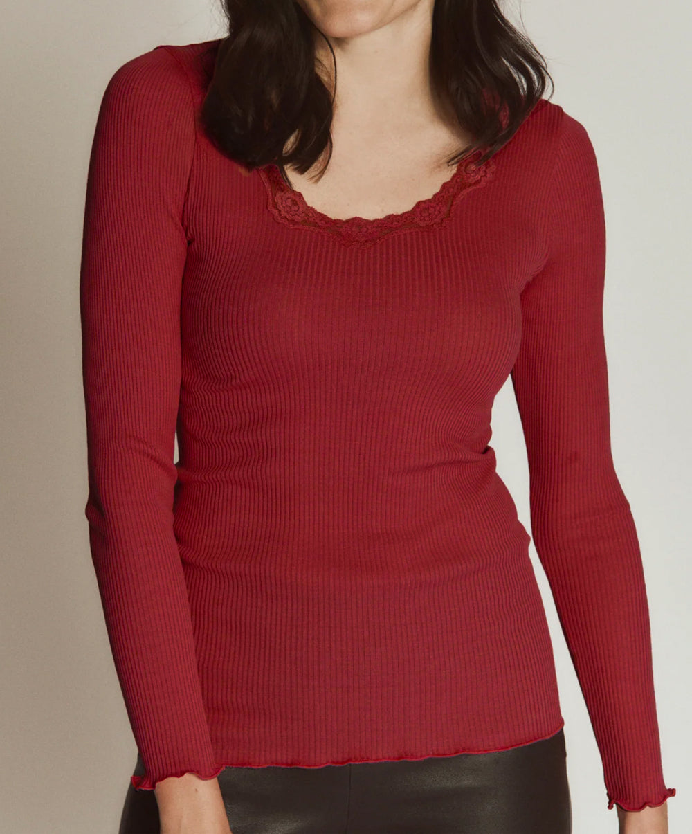 Babette Silk Long Sleeve U-Neck Lace T-Shirt