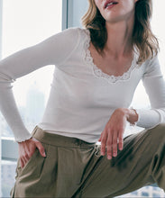 Load image into Gallery viewer, Babette Silk Long Sleeve U-Neck Lace T-Shirt