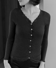 Load image into Gallery viewer, Babette Silk Long Sleeve V-Neck Lace Cardigan