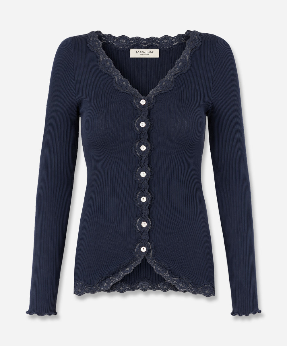 Babette Silk Long Sleeve V-Neck Lace Cardigan