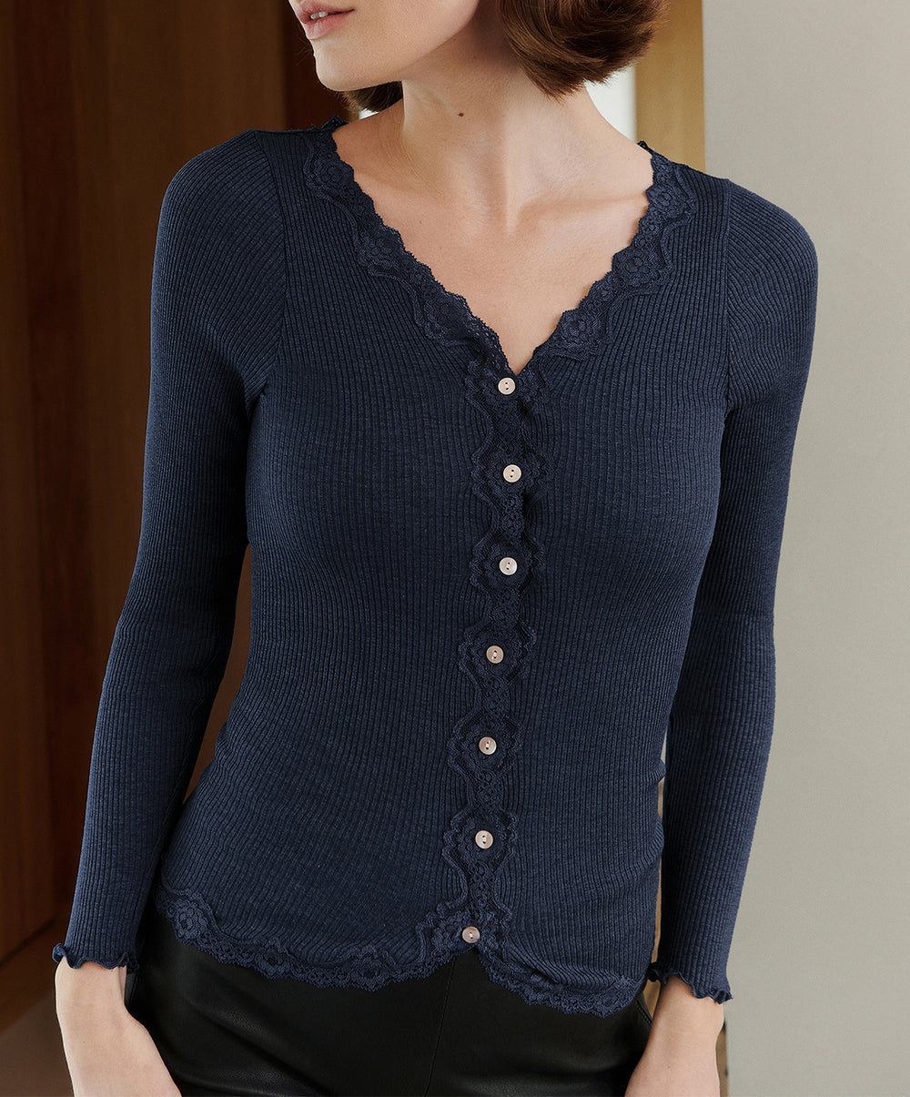 Babette Silk Long Sleeve V-Neck Lace Cardigan