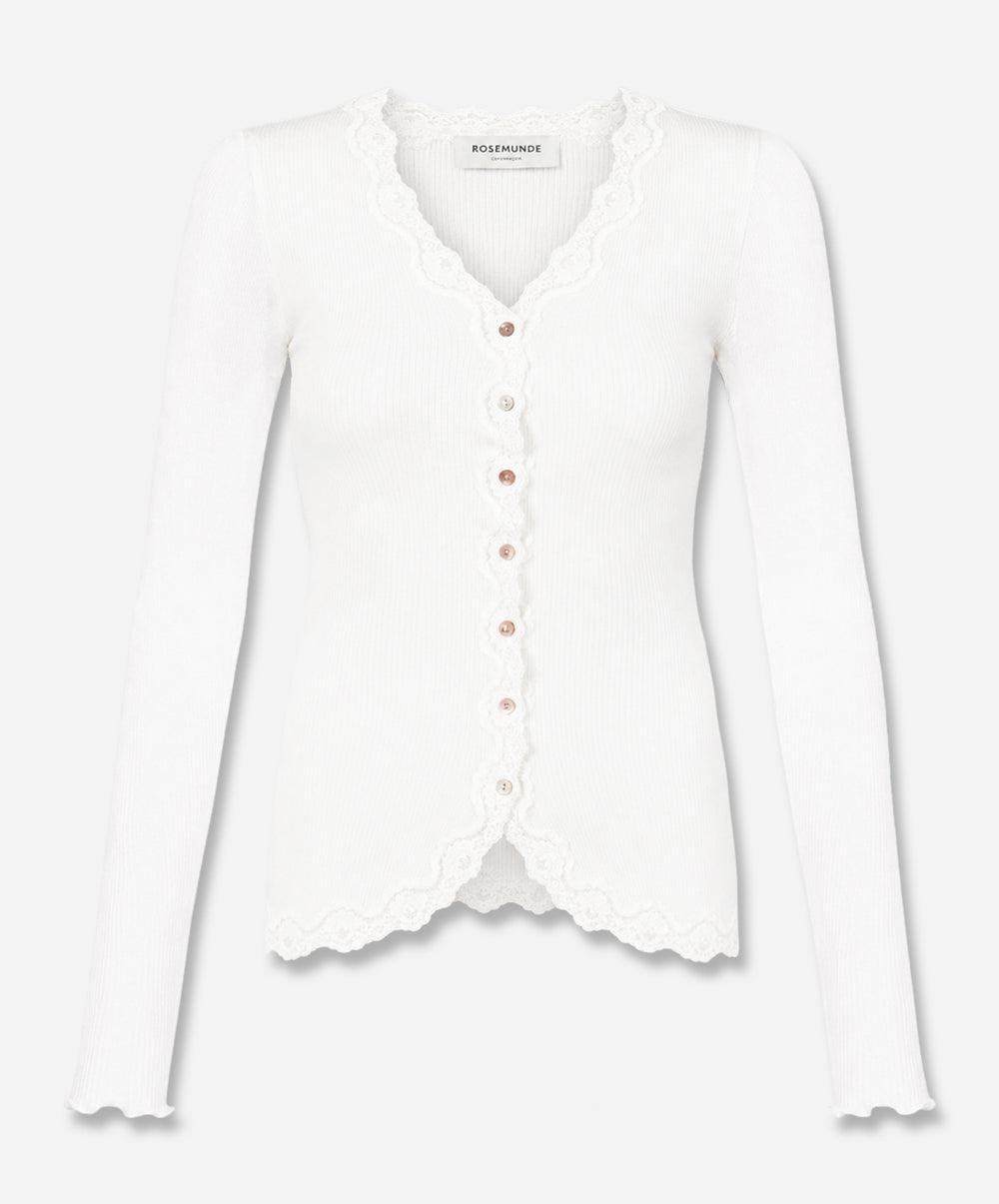 Babette Silk Long Sleeve V-Neck Lace Cardigan