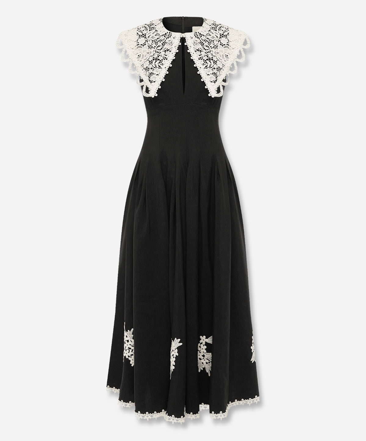black dress with white embroidery Apollonia Midi Dress