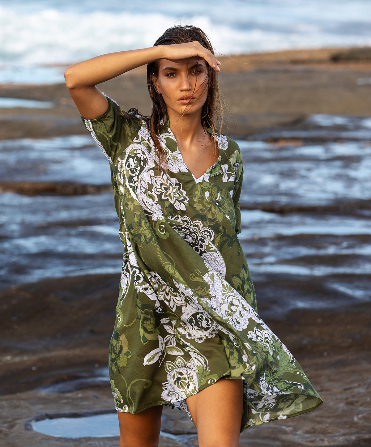 Khaki Swirl Middy Grace Dress