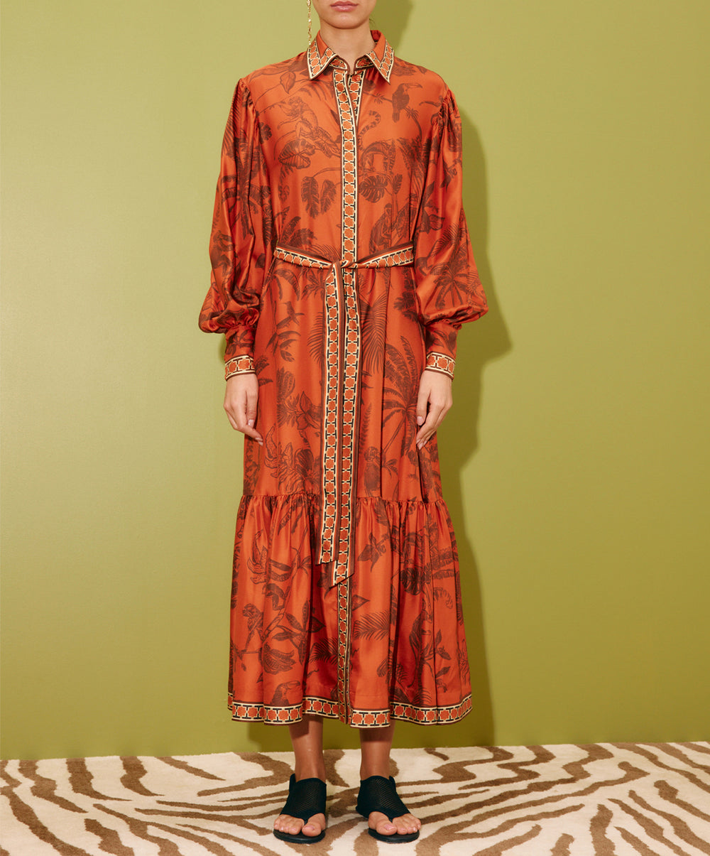 Monkey Dance Silk Shirtdress