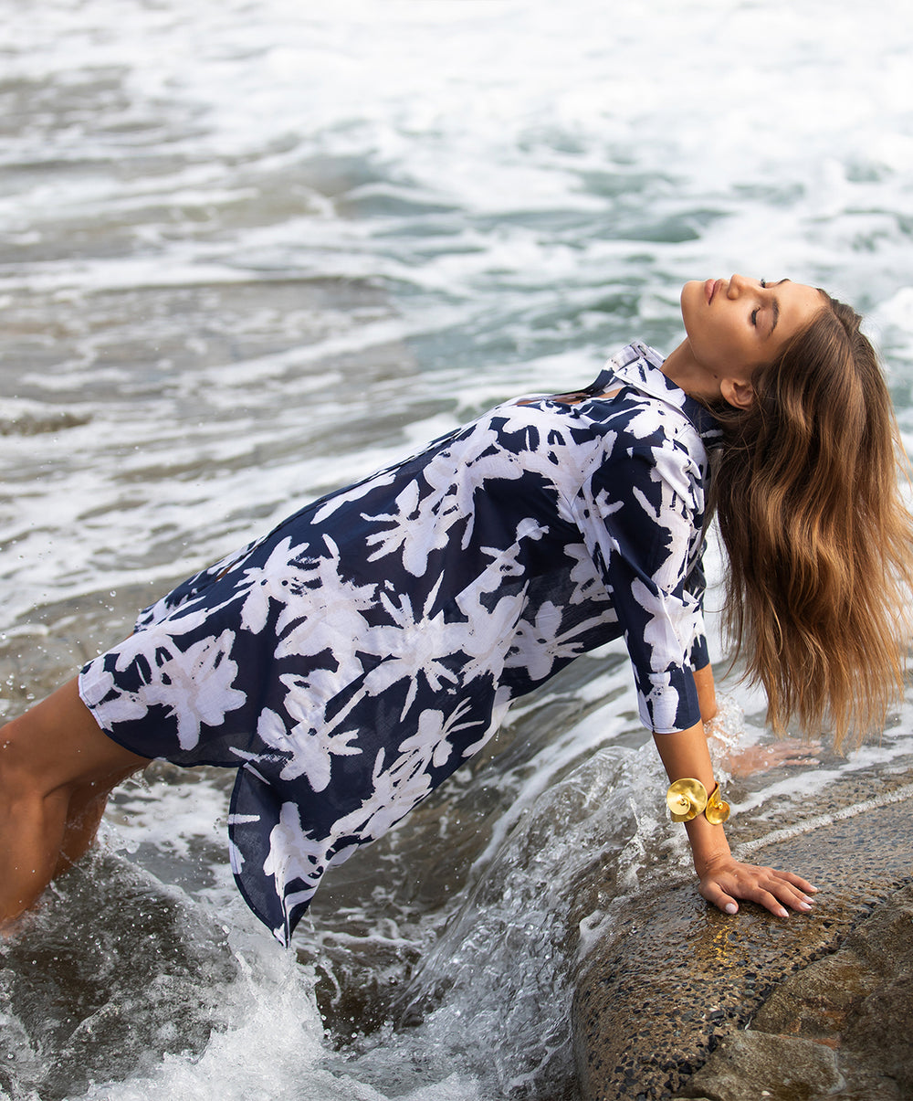 Indigo Leaf Middy Daisy Dress