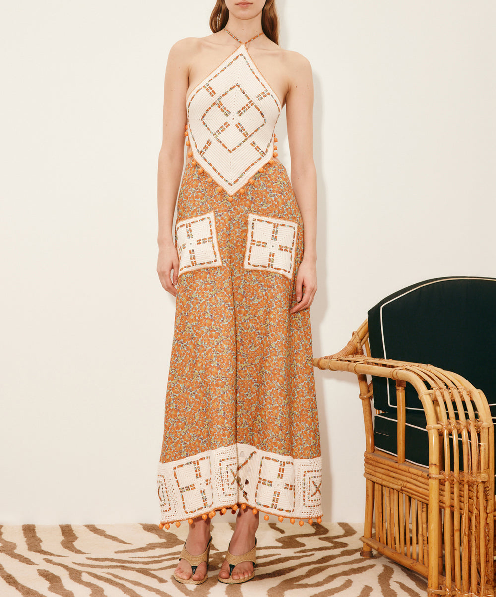 Alémais Marva Crochet Halter Midi Dress 6 AU/UK (2 US)