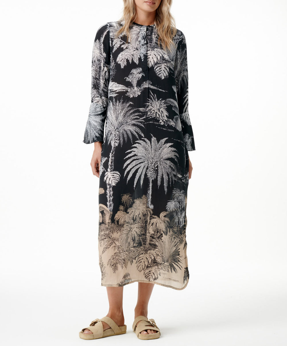 Midnight Palm Long Genie Dress
