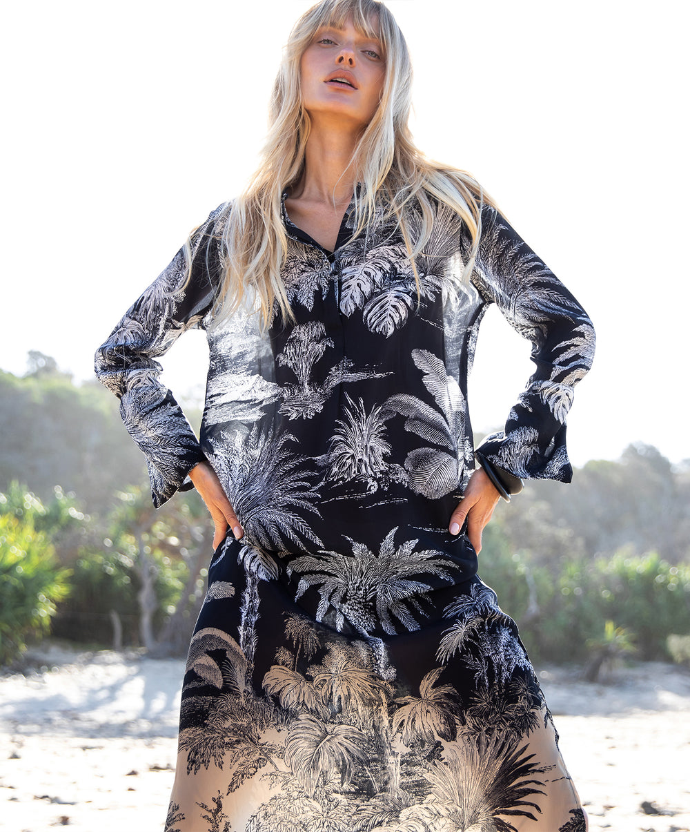 Midnight Palm Long Genie Dress