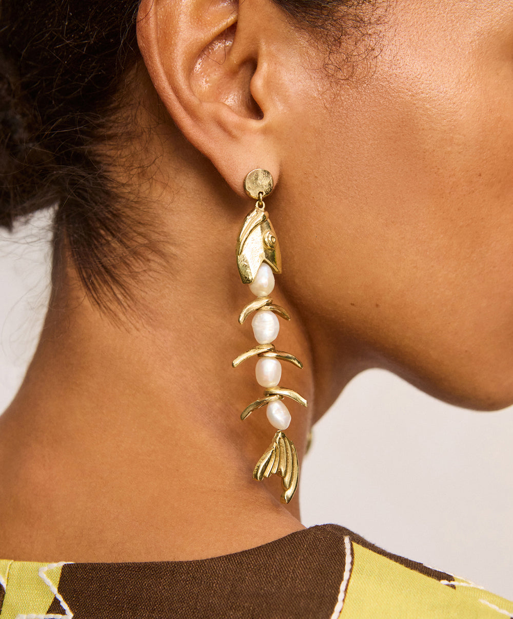Calypso Pearl Fish Drop Earrings