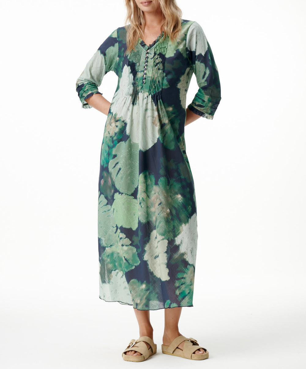 Monstera Night Long Poppy Dress