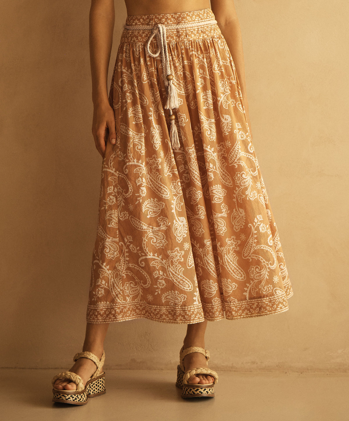 BUTA Belted Drop Waist Midi Skirt
