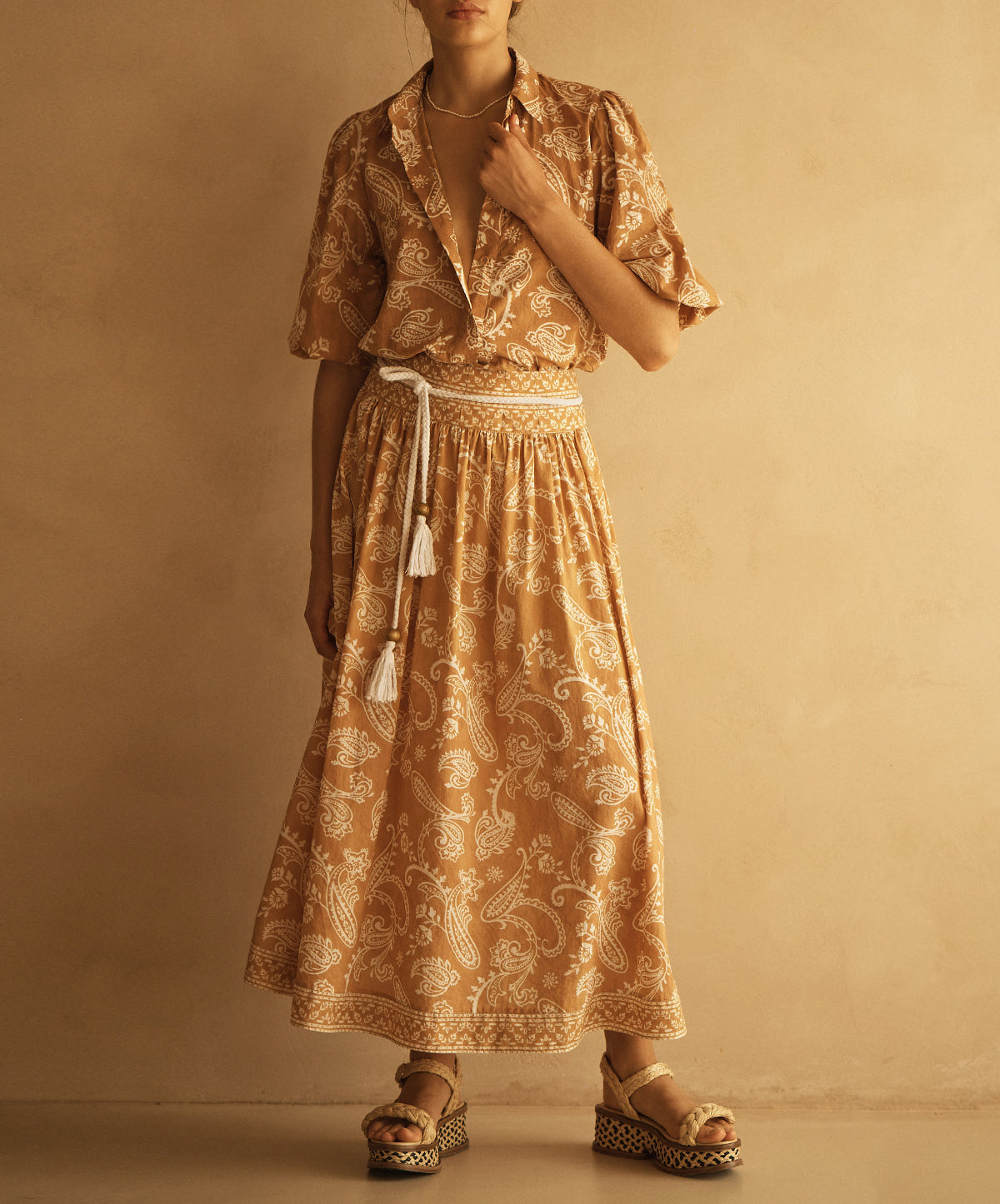 BUTA Belted Drop Waist Midi Skirt