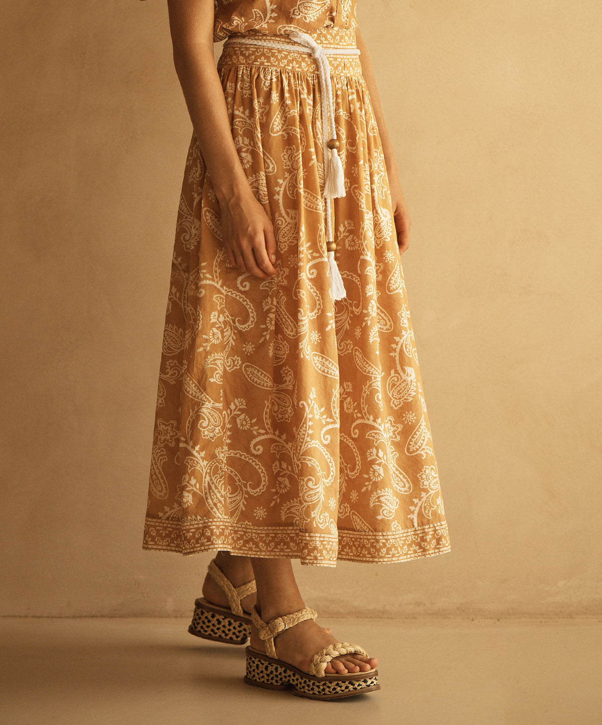 BUTA Belted Drop Waist Midi Skirt