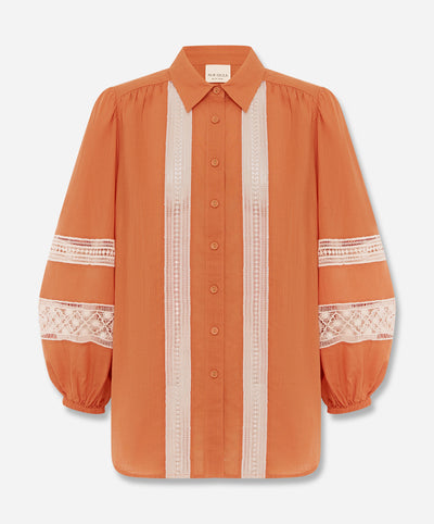 TANGELO Lace Trim Billow Sleeve Blouse