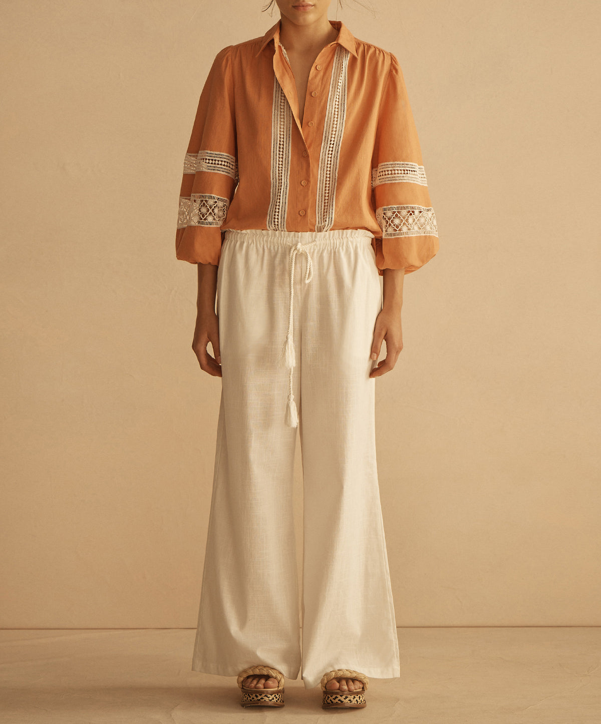 TANGELO Lace Trim Billow Sleeve Blouse