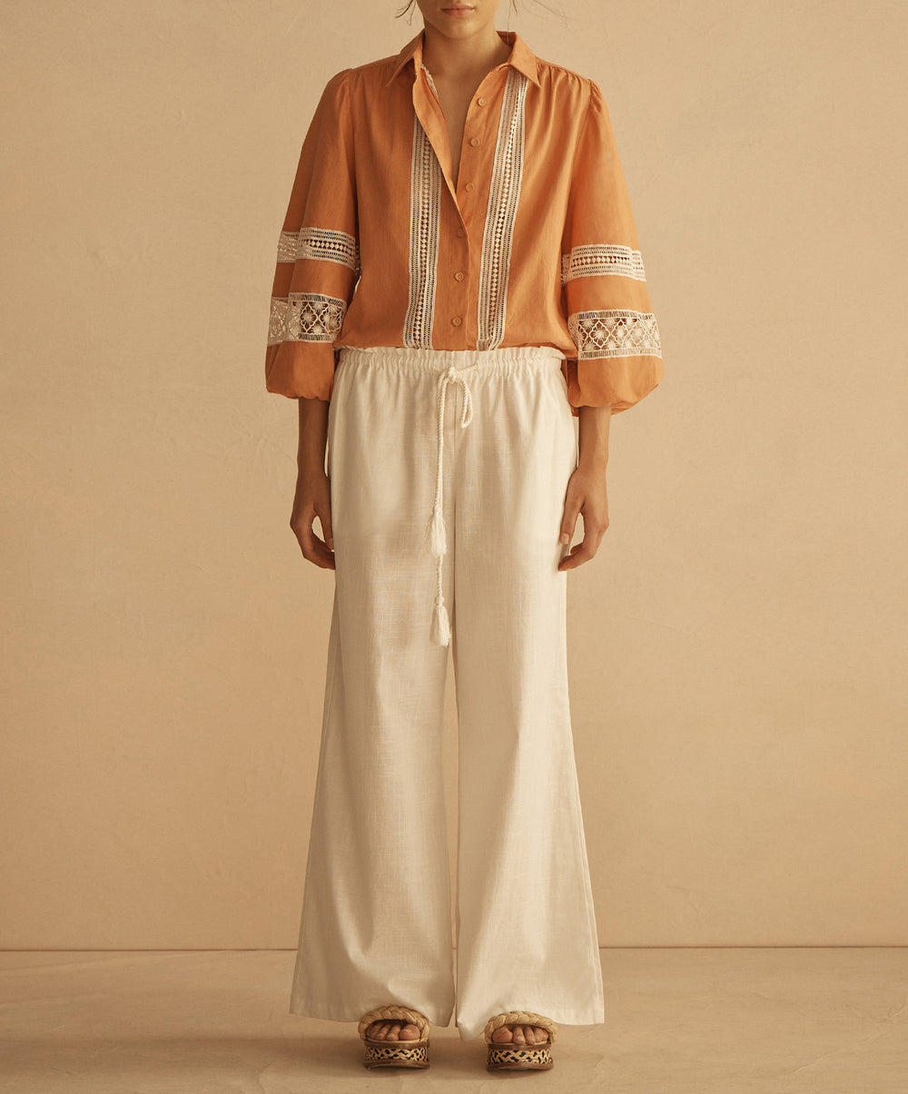 TANGELO Lace Trim Billow Sleeve Blouse