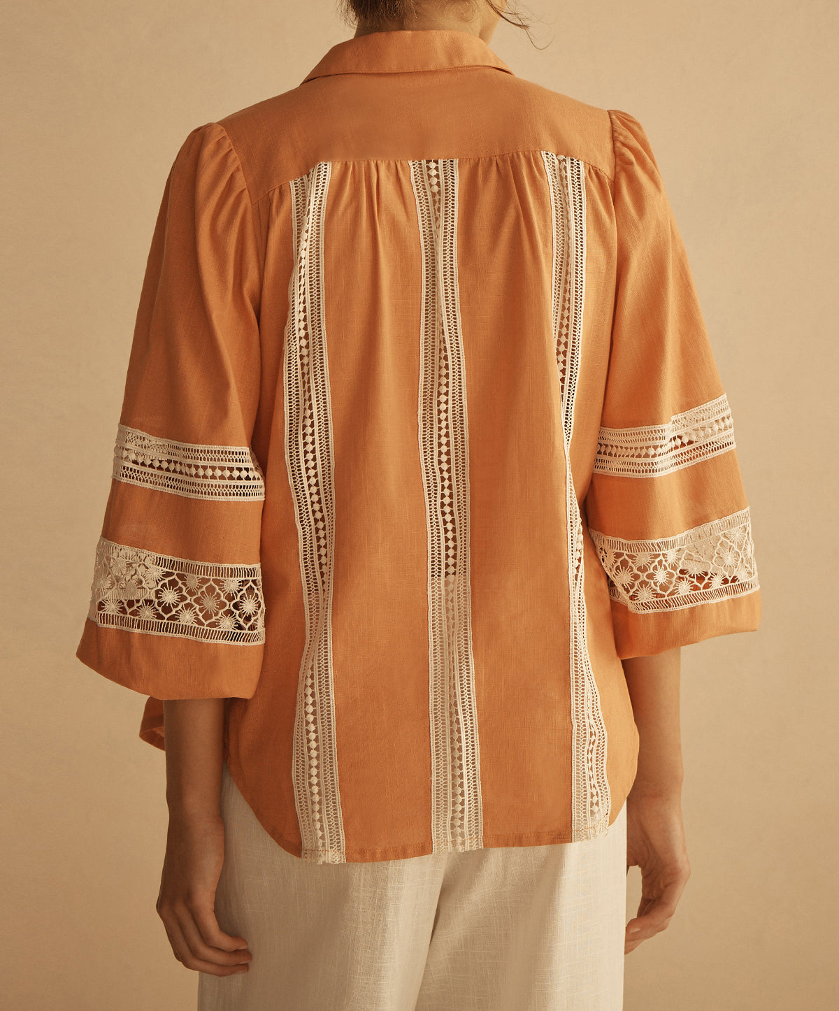 TANGELO Lace Trim Billow Sleeve Blouse