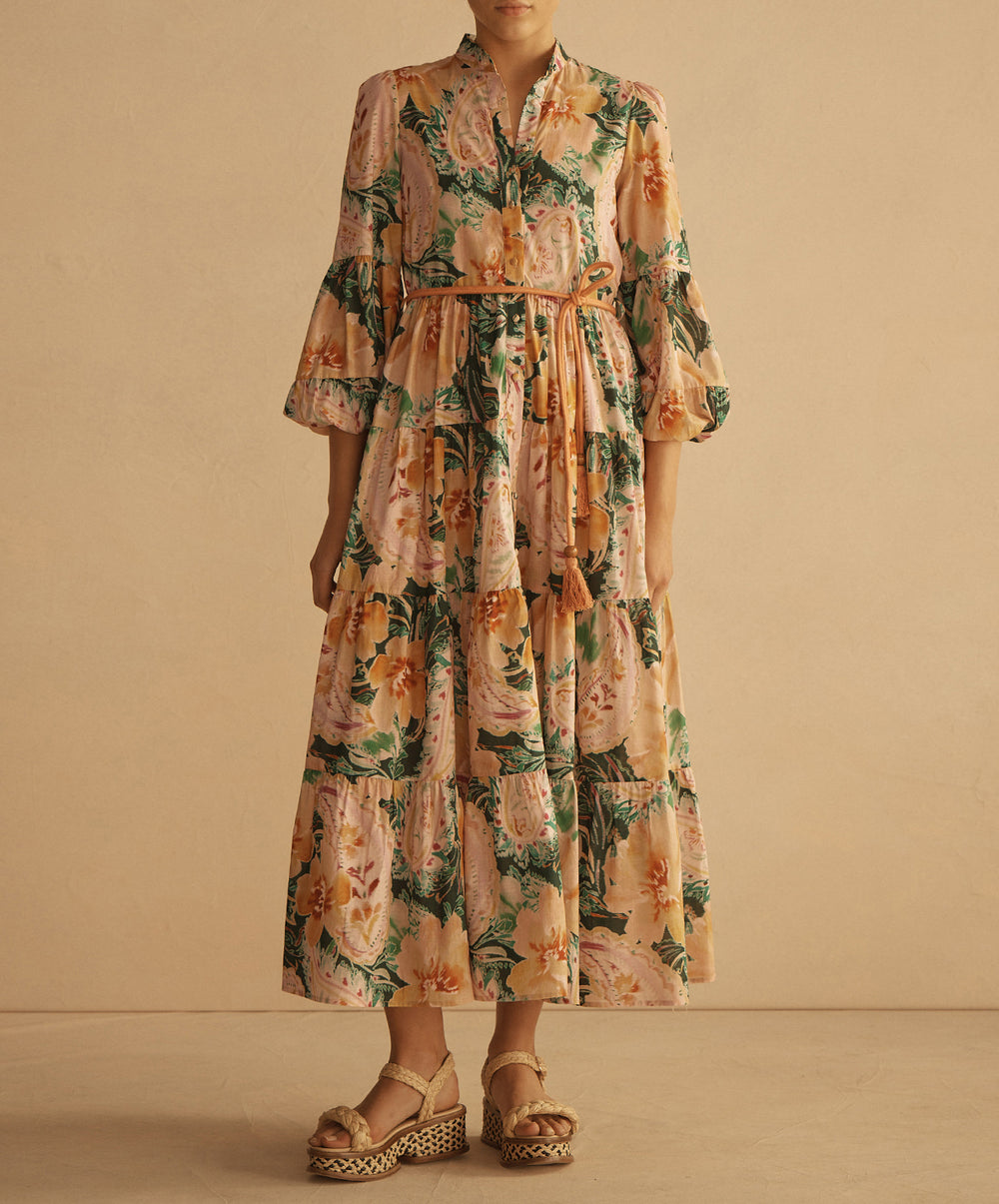 IBISCO Button Through Tiered Maxi Dress