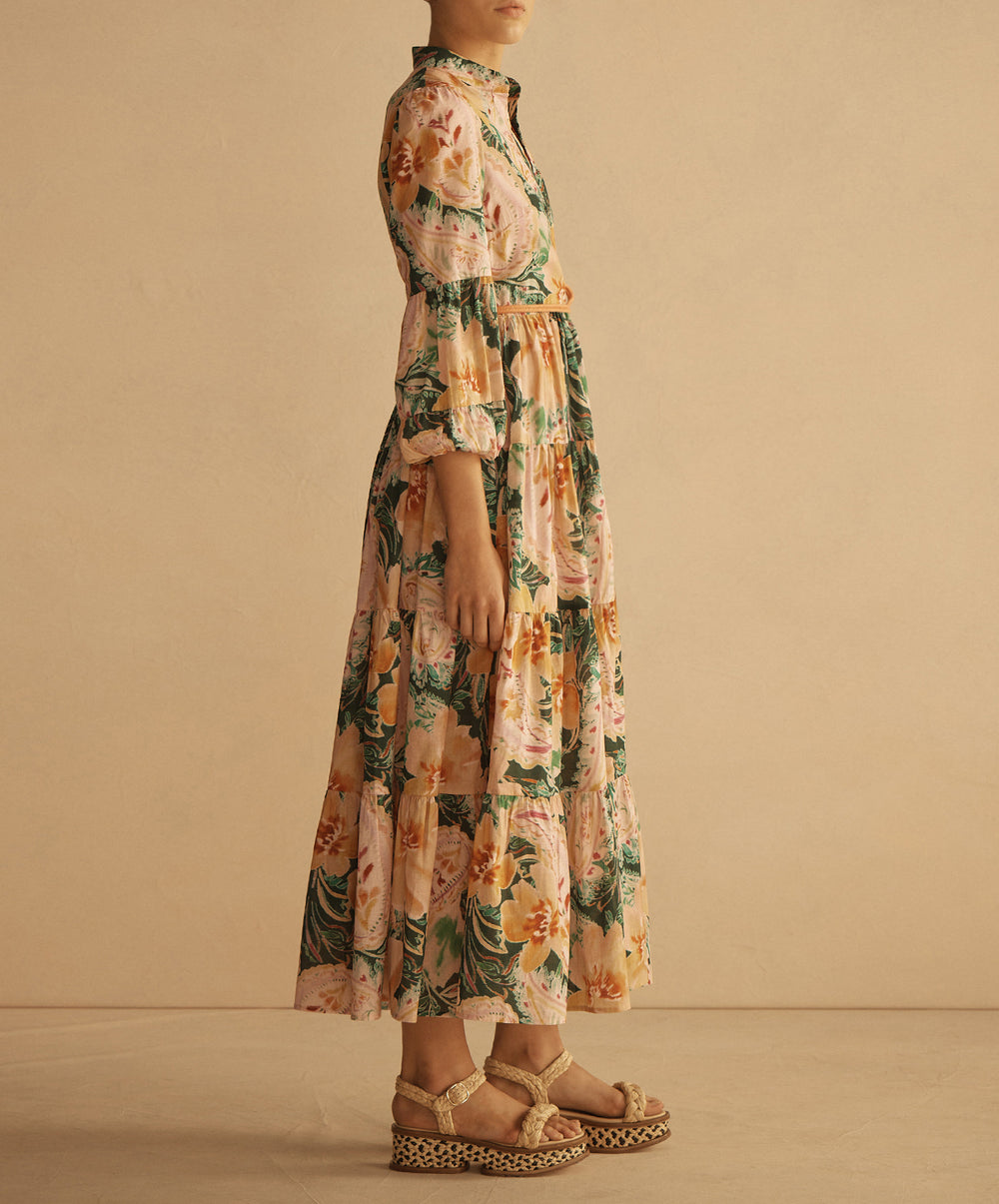 IBISCO Button Through Tiered Maxi Dress