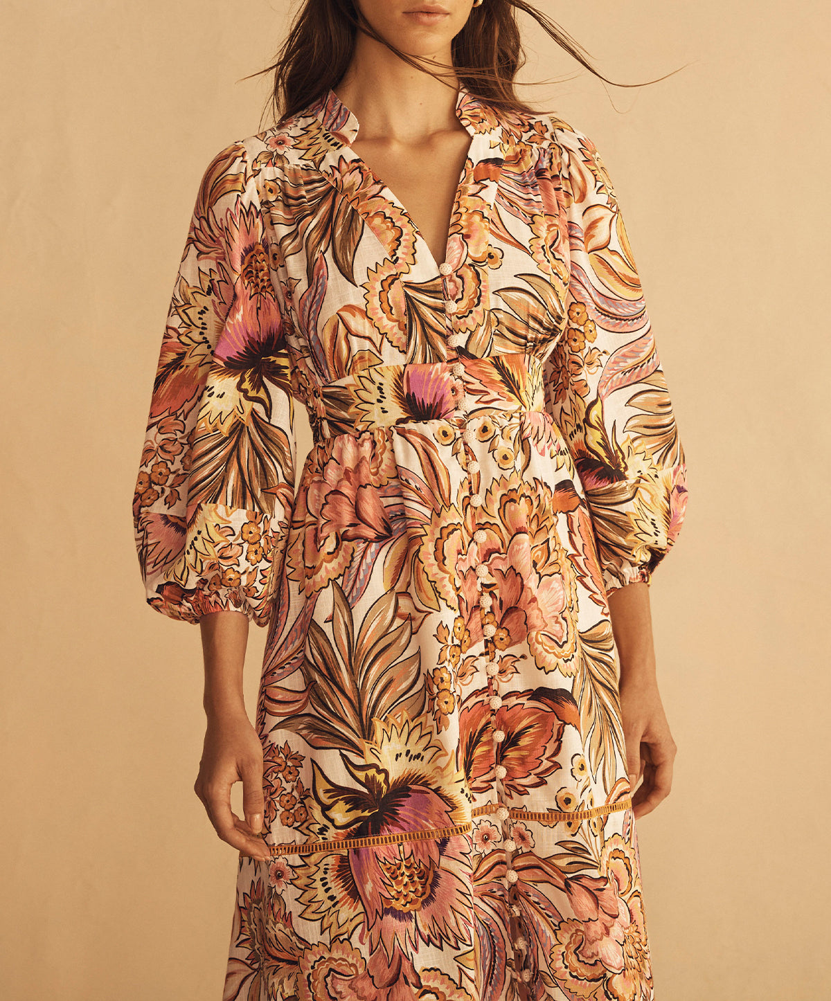 BEL FIORE Blouson Tiered Midi Dress