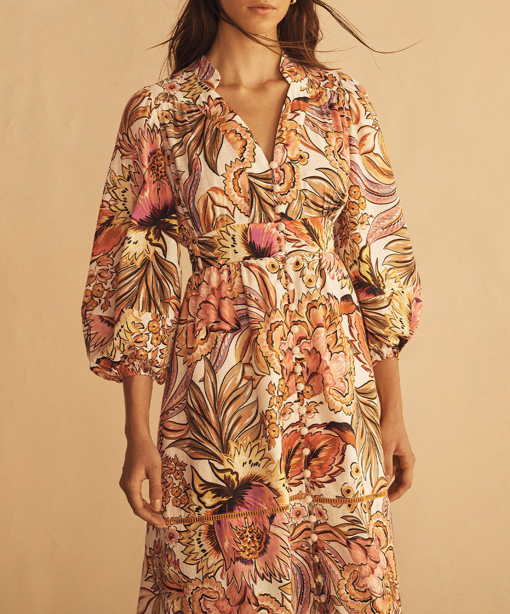 BEL FIORE Blouson Tiered Midi Dress
