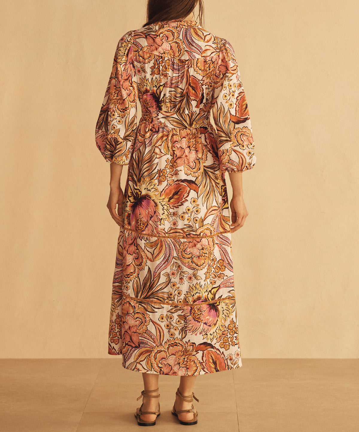BEL FIORE Blouson Tiered Midi Dress