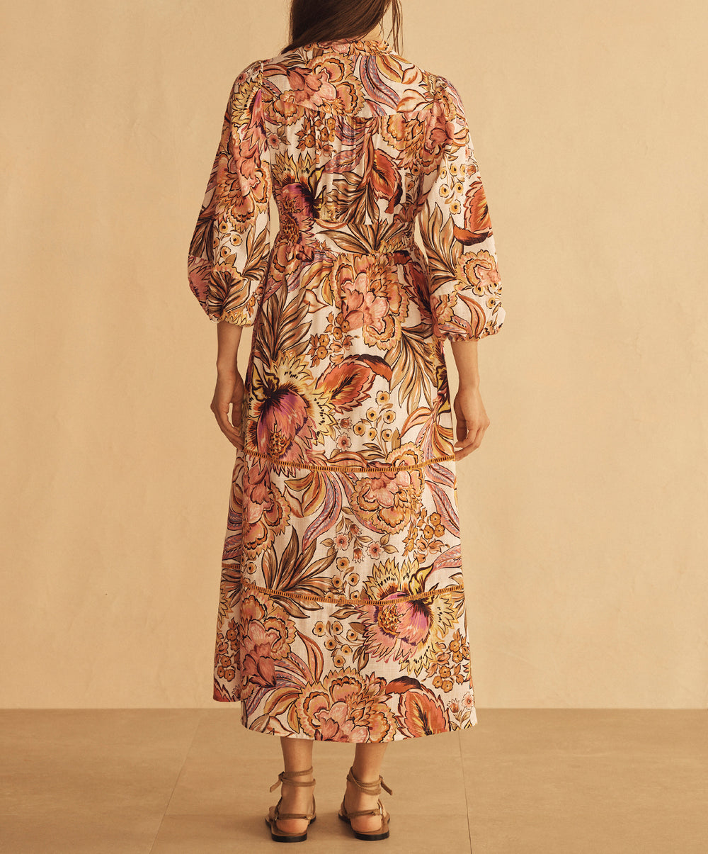 BEL FIORE Blouson Tiered Midi Dress