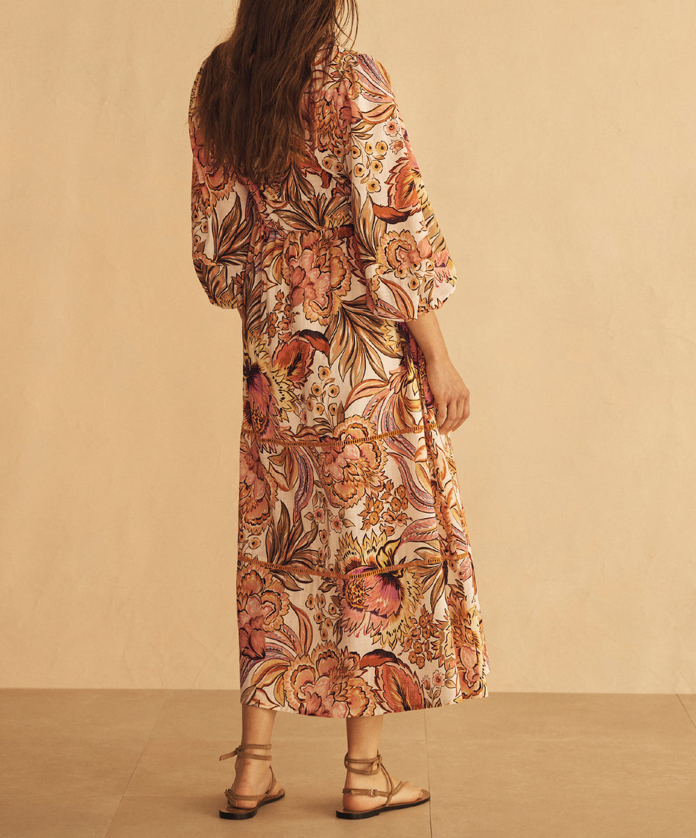 BEL FIORE Blouson Tiered Midi Dress